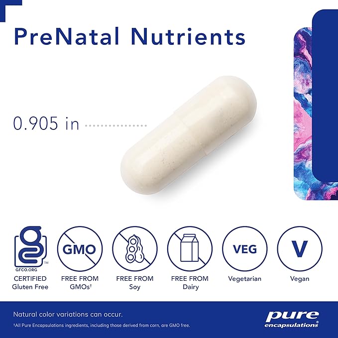 Pure Encapsulations PreNatal Nutrients - for Pregnancy & Lactation - Aids Energy & DNA Development* - with Folate, Choline & Iron - Gluten Free & Non-GMO - 120 Capsules