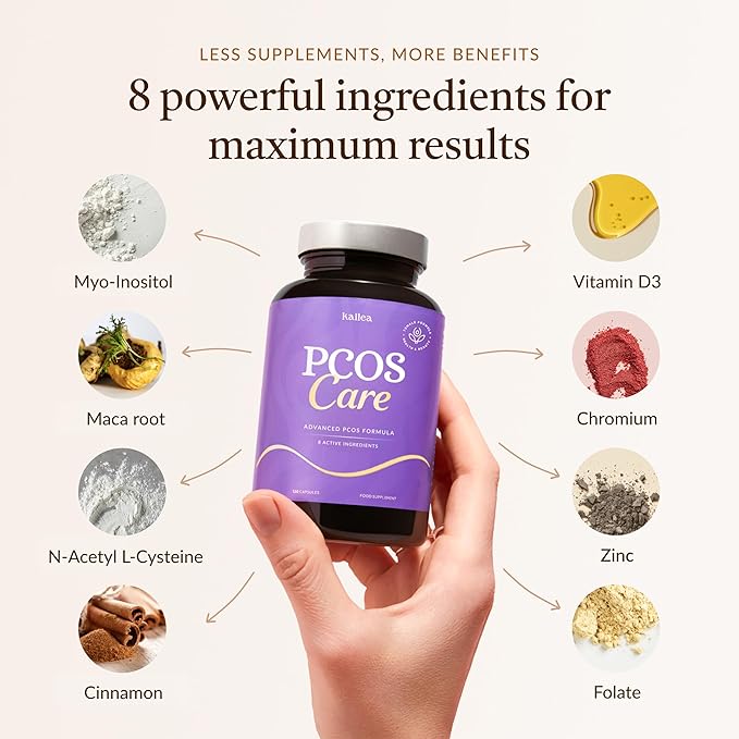 8-in-1 PCOS Support Supplement - 2,000mg Myo Inositol, NAC, Maca Root, Cinnamon, Chromium, Folate, Zinc, Vitamin D3 | Hormone Balance, Ovarian Health & Weight Management Support | 30-Day Supply