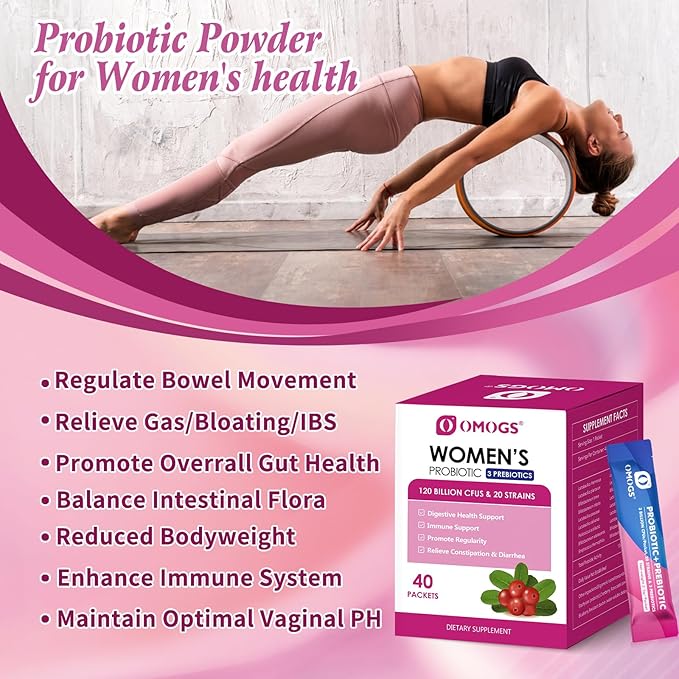 Women's Probiotic,120-Billion-CFUs, 18 Strains, with 3 Prebiotics and Cranberry Extract, Help for Immune Booster, Digestive Health, Gut Health and Vaginal Health