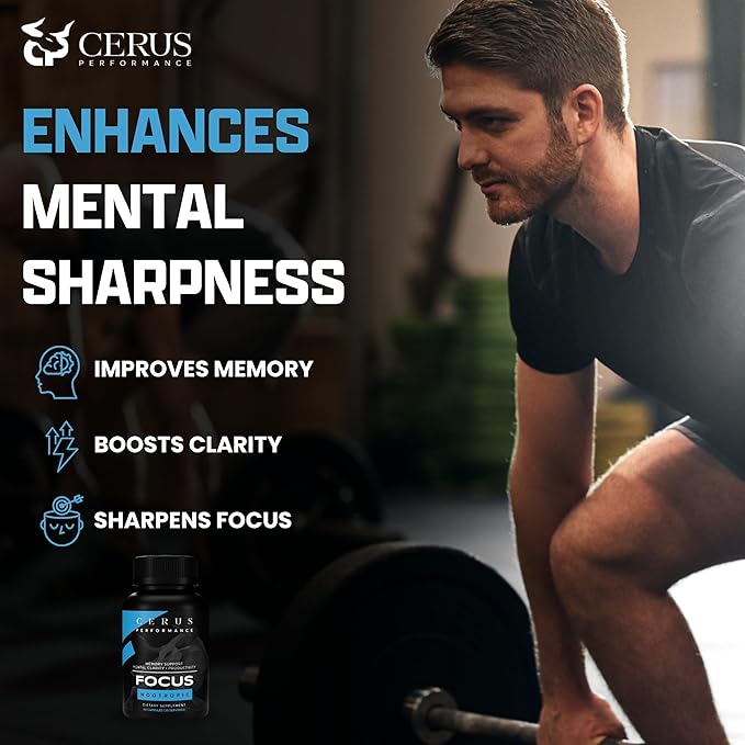 Cerus Performance Focus Nootropic Supplement - Enhances Mental Clarity, Boosts Memory & Cognitive Function, Improves Alertness - Ideal for Athletes & Fitness Enthusiasts - 60 Capsules