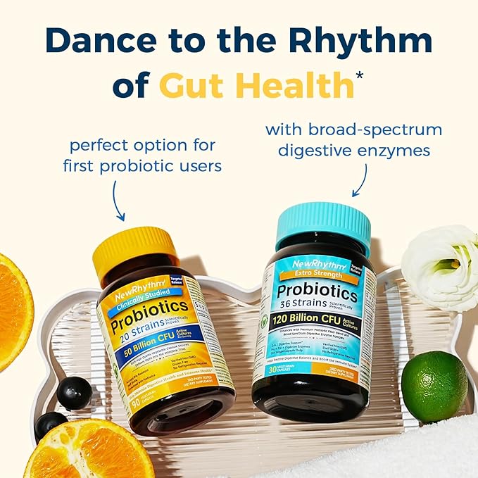 NewRhythm Probiotics 50 Billion CFU 20 Strains, 90 Veggie Capsules, Targeted Release Technology, Stomach Acid Resistant, No Need for Refrigeration, Non-GMO, Gluten Free