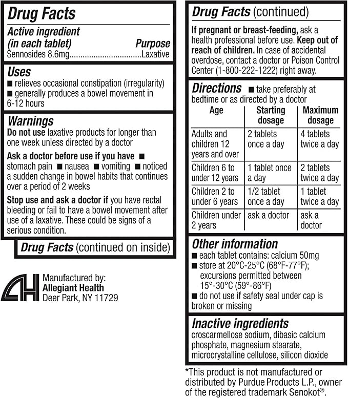 HealthA2Z® Senna Laxative | 300 Count | Sennosides 8.6mg | Natural Vegetable | Laxative Ingredients | Overnight Relief | Bowel Movement | Relief from Constipation