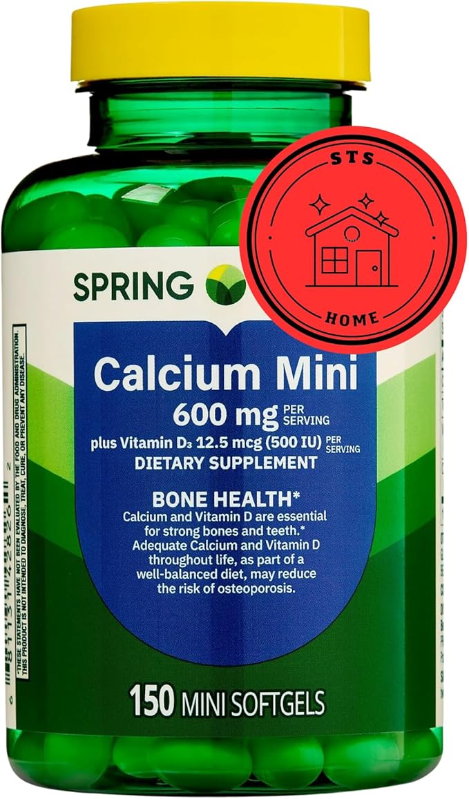 Spring Valley Calcium Plus Vitamin D3 150 Mini Softgels | Calcium Supplement | CaIcium mini softgels | CaIcium 600 mg with Vitamin d3 | 150 Mini Softgels + STS Sticker