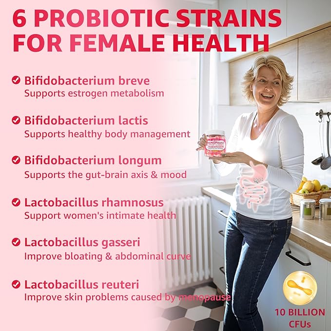 Sugar Free Menopause Supplement Filled Gummies for Women, (Made in USA) Menopause Probiotics Gummies with Ashwagandha, Dong Quai & Black Cohosh for Hot Flashes, Night Sweats, Mood Swings, Gut Health