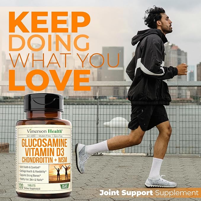 Glucosamine Chondroitin MSM with Vitamin D3, Boswellia, & Bromelain - Bone and Joint Support Supplement for Active Women & Men to Support Hair, Skin, Nails, Strong Bones, & Immune Health. 120 Tablets