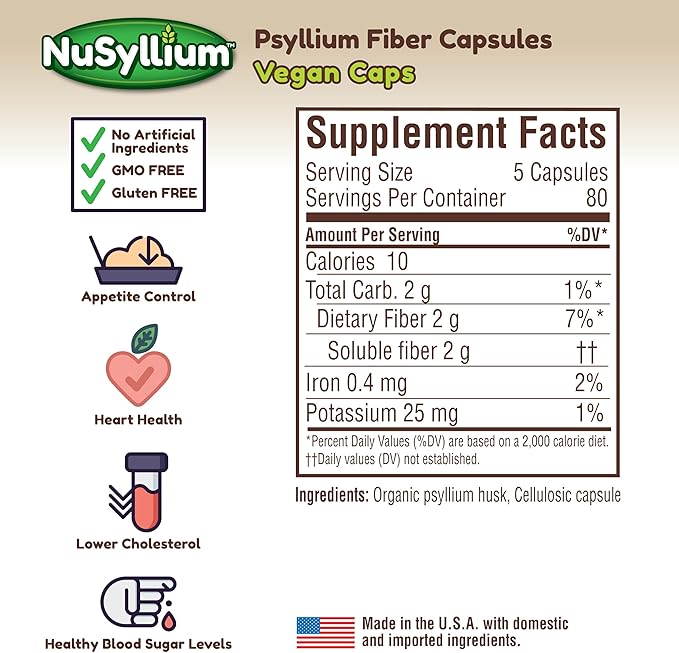 Psyllium Husk Capsules, Organic, USDA Sugar Free, Vegan, 175 Count, Keto-Friendly Dietary Fiber Supplement, Helps Promote Digestive Health*