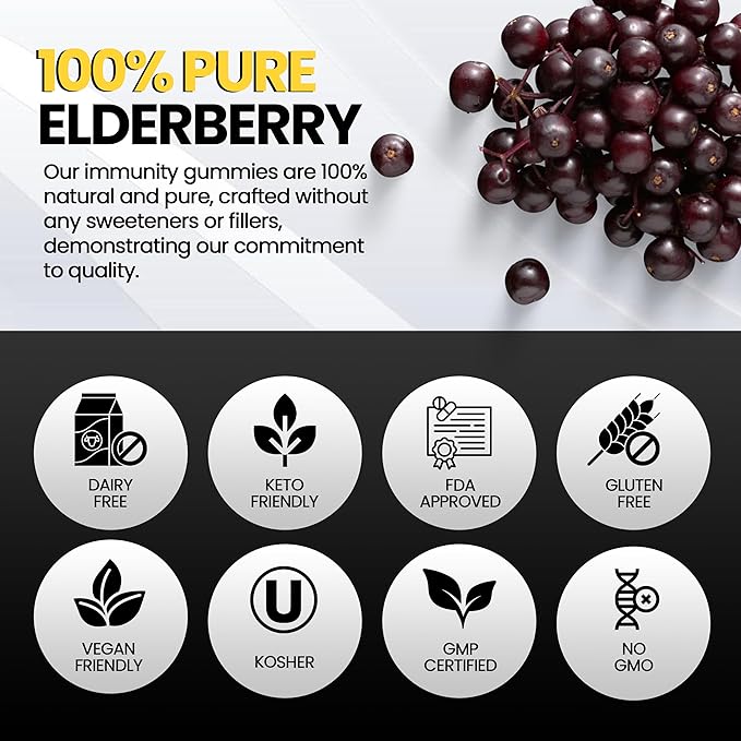 Sambucus Elderberry Gummies with Zinc & Vitamin C - Sugar Free Elderberry Immune Support Gummies & Vitamins for Adults & Kids – Vegan & Non-GMO – Pack of 2