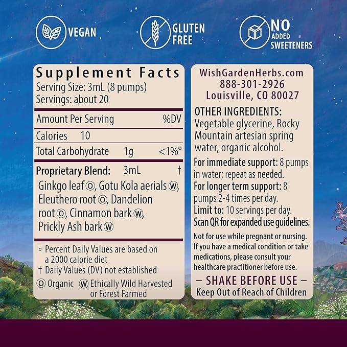 WishGarden Herbs Genius Juice - Liquid Herbal Nootropic Brain Booster Supplement for Focus, Clarity, Concentration & Energy with Ginkgo Biloba & Gotu Kola, Cognitive Support, No Caffeine, 2oz