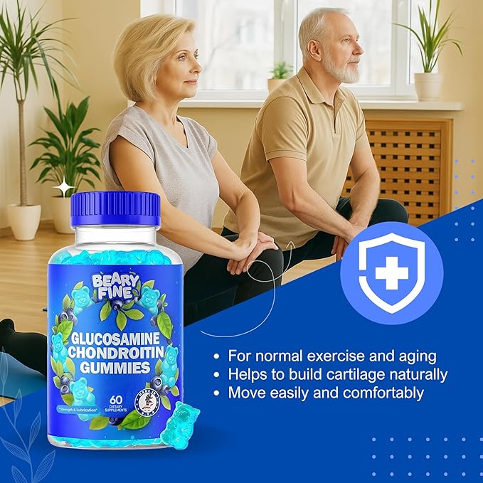 Glucosamine Chondroitin Gummies – 1500mg Extra Strength with MSM – for Adults, Men & Women – 60 Gummies – Made in The USA