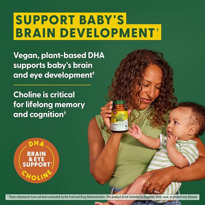 MegaFood Baby & Me 2 Prenatal Vitamins for Women, DHA & Choline Supplements, Liquid DHA and Choline for Baby's Brain and Eye Development During Pregnancy, Vegan, 60 Capsules (30 Servings)