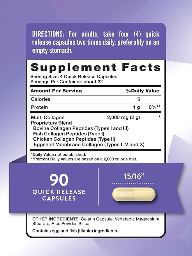 Nature's Truth Multi Collagen Peptides Capsules | Types I, II, III, V, X | 2000 mg | 90 Count | Keto Friendly | Non-GMO and Gluten Free Supplement