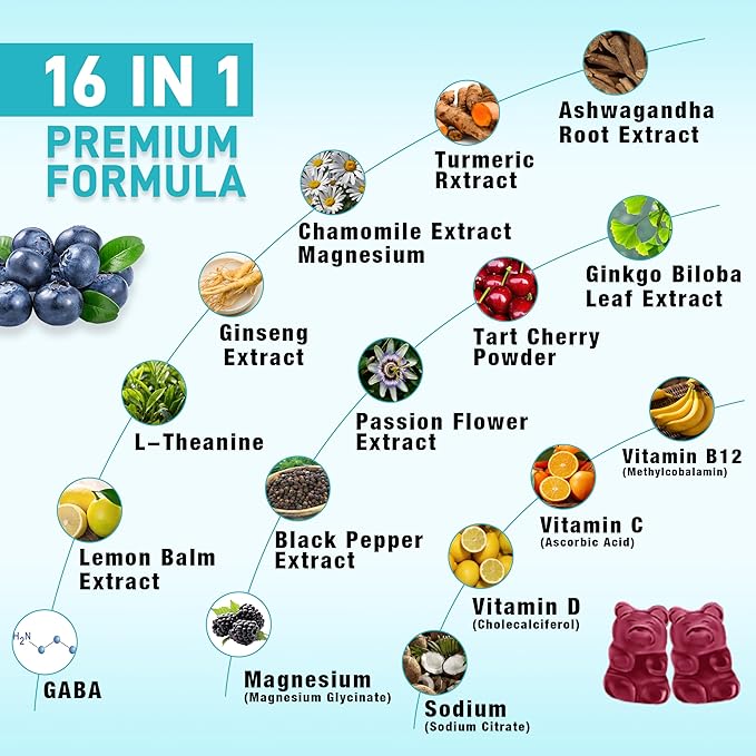 2 Pack Ashwagandha Gummies, Support for Immunity, Relaxation, Calm Mood & Zzz, Ashwagandha Supplements for Men & Women, Natural Blueberry Flavor, 120 Count