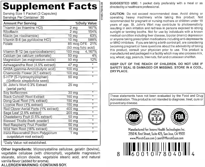Hormone Balance for Women – PMS Support Supplement for Mood, Menstrual Cramp, Bloating, Hormone-Free Perimenopause & Menopause Support, Chasteberry, Black Cohosh, St. John’s Wort, 30 Daily Packets
