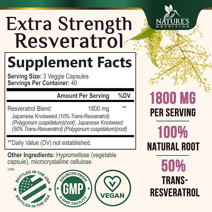 Resveratrol Supplement 1800mg - Extra Strength Antioxidants for Healthy Aging & Immune Support - Heart Health & Cellular Energy Support - Non-GMO, Bioavailable Trans-Resveratrol - 120 Vegan Capsules