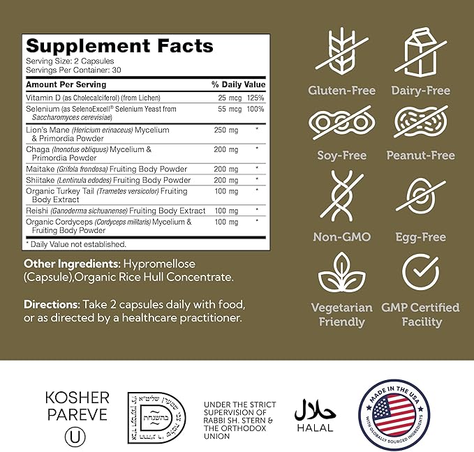 Zahler Mushroom Complex Premium Mushroom Blend, Focus, Calmness & Immunity Support, 60 Capsules.