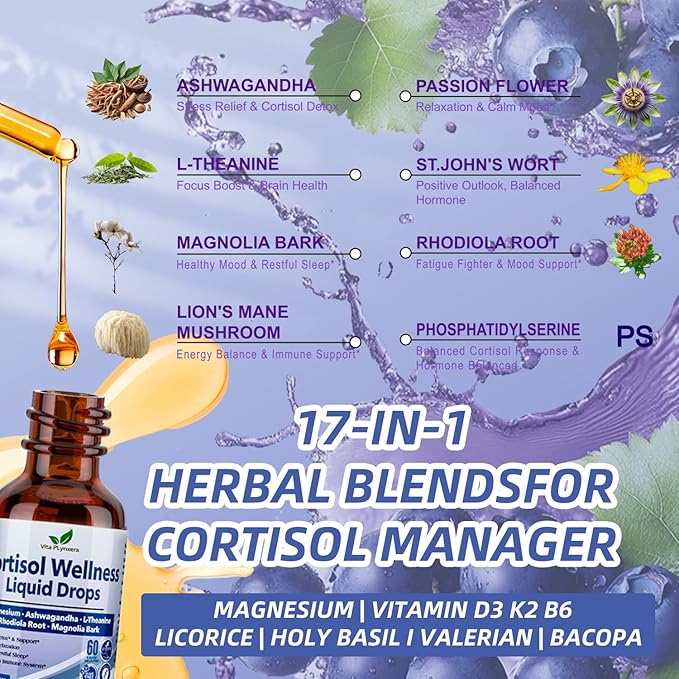2 Pack Cortisol Supplements for Women & Men, 17-in-1 Cortisol Reducer Detox Manager w. Magnesium Ashwagandha, L-Theanine, Phosphatidylserine, Hormone Balanced for Women, Mood Focus, Sleep Support