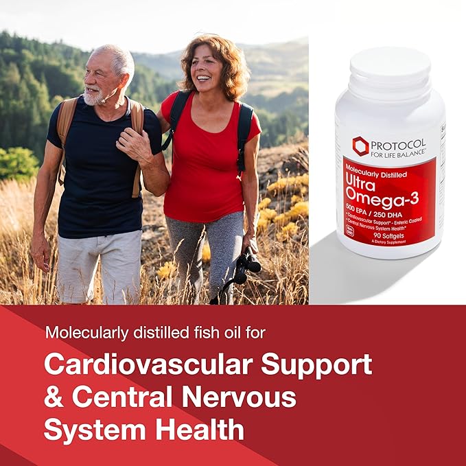 PROTOCOL FOR LIFE BALANCE Ultra Omega-3-500mg EPA & 250mg DHA - Fish Oil for Brain Support Heart & Nervous System Health - EPA DHA Omega Supplement - Non-GMO & Halal - 90 Softgels