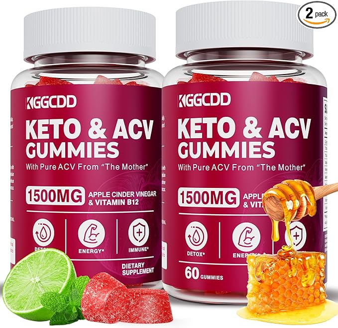 2 Pack Keto ACV Gummies Advanced Formula 1500MG Keto Gummies Apple Cider Vinegar Formulated with Pomegranate Beet Juice Powder B12 120 Gummys
