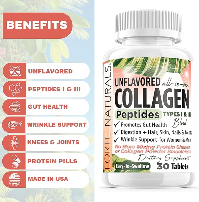 Collagen Peptide Pills 100 Tablets Protein Supplements NO More Mixing Powder Shakes Easy to Swallow Collagen Peptides Powder Pills Protein Capsules Keto