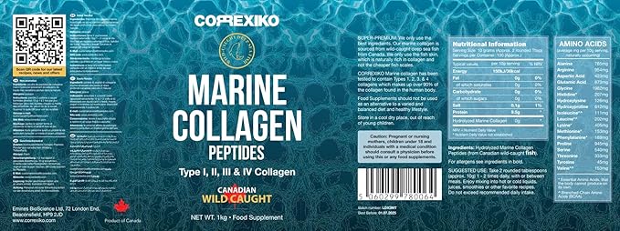 CORREXIKO Premium Marine Collagen Powder Supplement Unflavored - 10,000mg Double Hydrolyzed Collagen Peptides per Serving - Formulated for Maximum Absorption - Hair, Skin & Nails - 1kg, 100 Servings