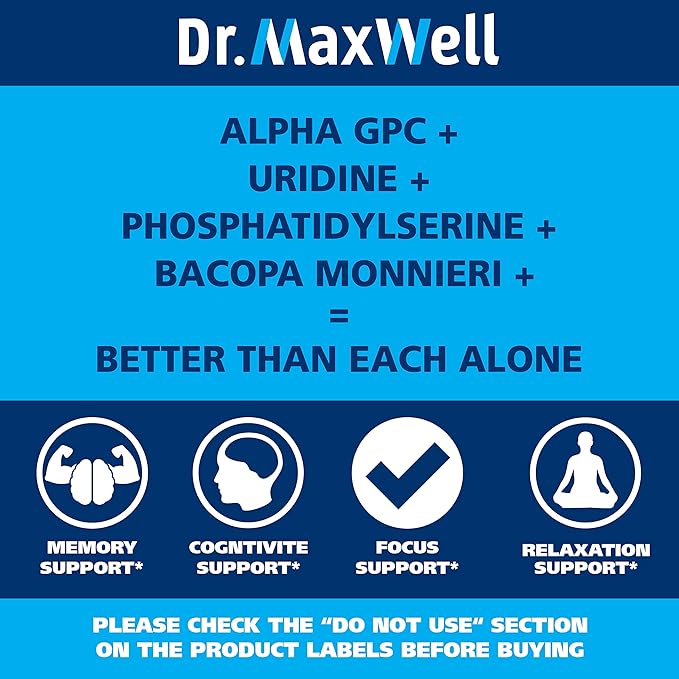 Alpha GPC & Uridine 2X 60 Capsules + Phosphatidylserine & Bacopa 1x 120 Capsules, 2 Months Supply
