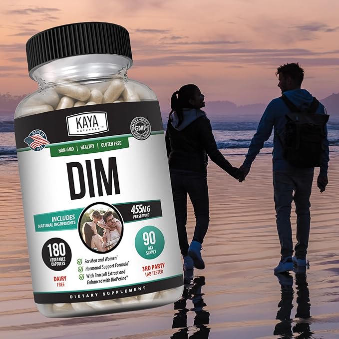 Kaya Naturals DIM Ultra | Supplement for Women and Men | Vegetable Capsules with Broccoli Extract & BioPerine | Herbal Supplement for Hormonal Support, Acne, Menopause, and Prostate – 180 Count