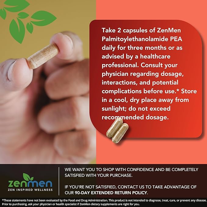 Palmitoylethanolamide (Pea) 600mg - Third Party Tested - with Luteolin, White Willow Bark, Magnesium - Supports Healthy Immune & Nervous Systems, Joints & Sciatic Nerve Relief - 60 Vegan Capsules