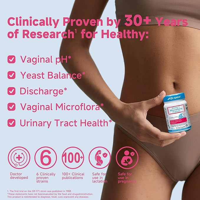 Life-Space Probiotic for Women, Support Healthy Vaginal Microflora & Comfort, BV & VVC Infection Treatment, Urinary Tract Health, Lactobacillus rhamnosus, 6.3 Billion CFU, Multi Strain - 60 Capsules