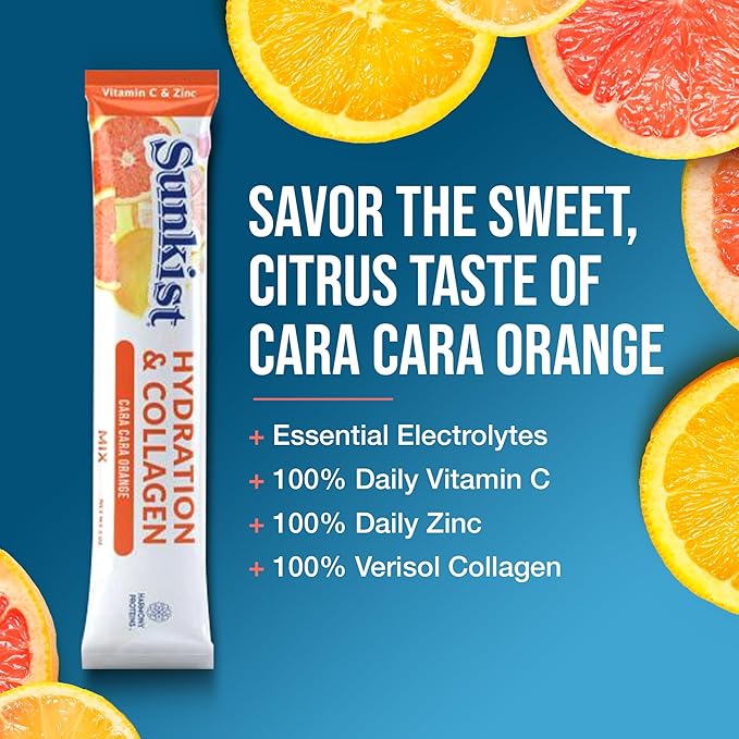 The Frozen Bean Sunkist Collagen Drink Mix - Hydration Cara-Cara Orange Electrolyte Drink for Women with Vitamin C, Zinc, Collagen Peptides, Naturally Flavored - 20 Packs