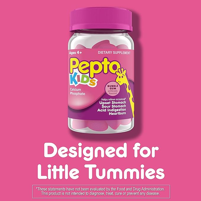 Pepto Kids Gummies, Helps Relieve Occasional Upset Stomach, Acid Indigestion, Sour Stomach and Heartburn, 24 Gummies
