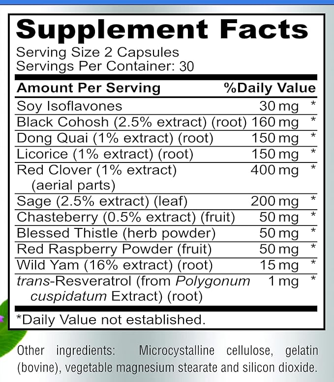 Menopause Support for Women - Natural Menopause Supplement for Hormonal Balance, Hot Flash Relief with Black Cohosh, Dong Quai - 60 Capsules