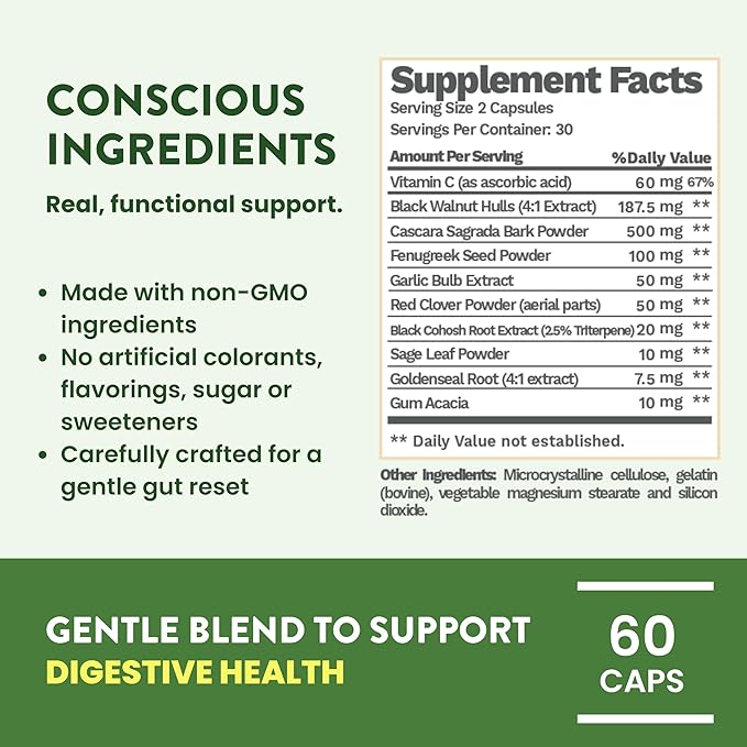 7 Day Advanced Colon Cleanse, Prebiotics & Natural Herbs, Supports Detox & Gut Flora for Women & Men, with Cascara Sagrada, Black Walnut Hulls & Black Cohosh, 30 Capsules 1-2 Daily | 7 Day Cleanse