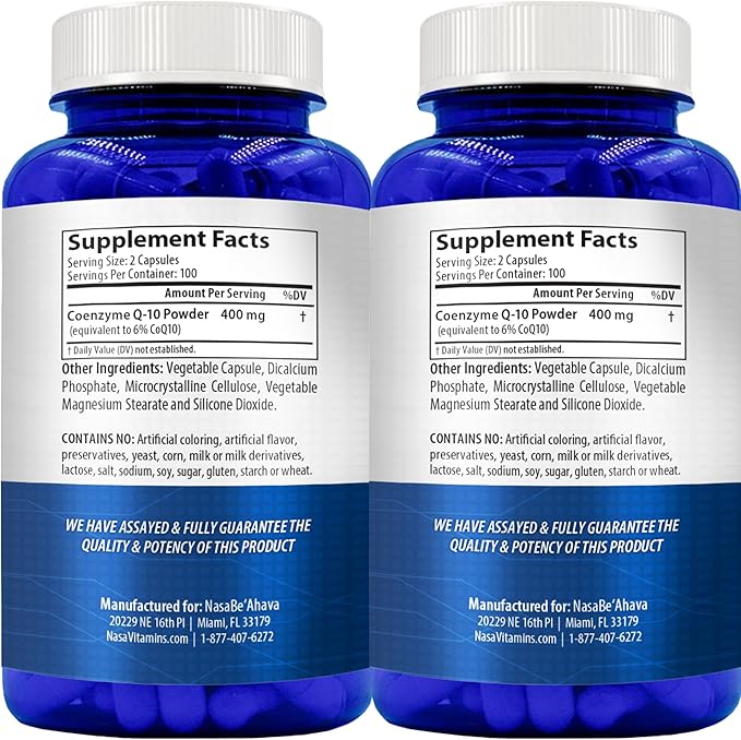 CoQ10 400mg Capsules | Vegan Friendly Coenzyme Q10 400mg per Serving from Easy Absorption Ubiquinone Supplement for Skin Heart and Energy Support | Made in the USA in cGMP Facilities (2 Pack)