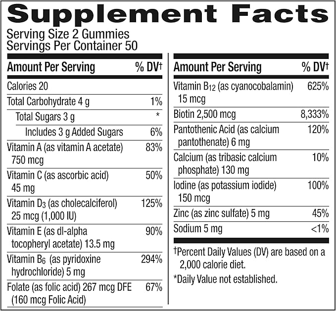 Centrum MultiGummies Multi+ Beauty Dual Action Multivitamin, Specially Designed with Biotin for Healthy Hair, Skin and Nails, Cherry/Berry/Orange Flavors - 100 Count