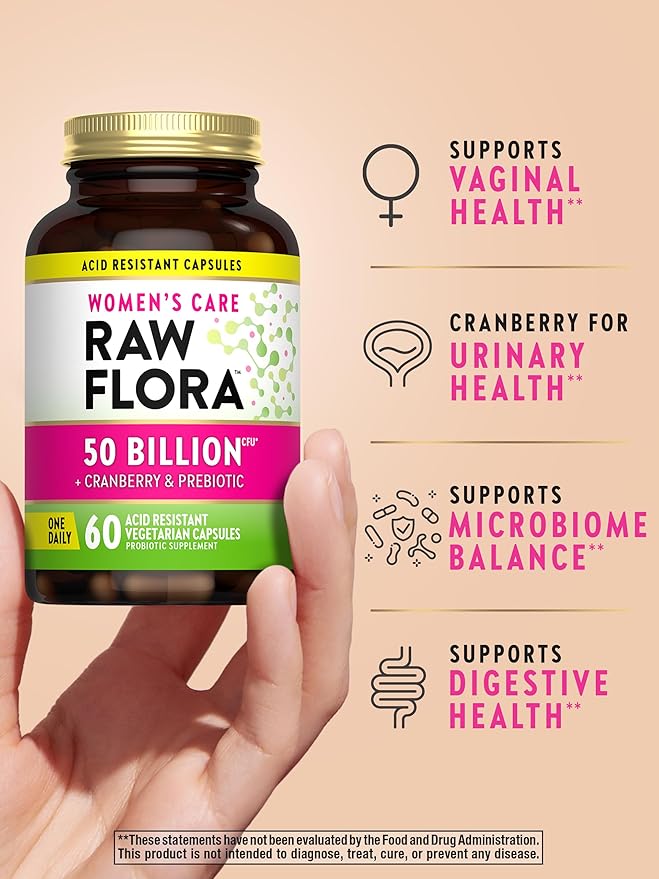 Nature's Truth Raw Flora Probiotics for Women | 50 Billion CFU | 60 Capsules | with Cranberry & Prebiotic | Vegetarian & Gluten Free Vitamins