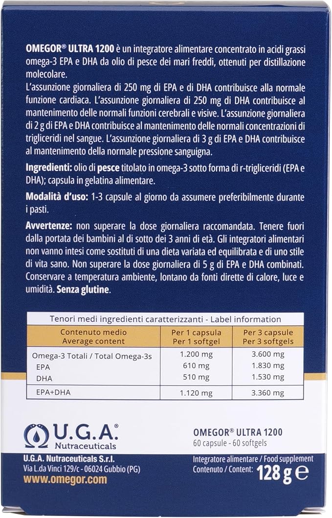 OMEGOR Omega 3 Fish Oil 1200mg Ultra - 610mg EPA and 510 DHA Omega3 IFOS Certified - High Bioavailability and No Aftertaste (60 Caps)