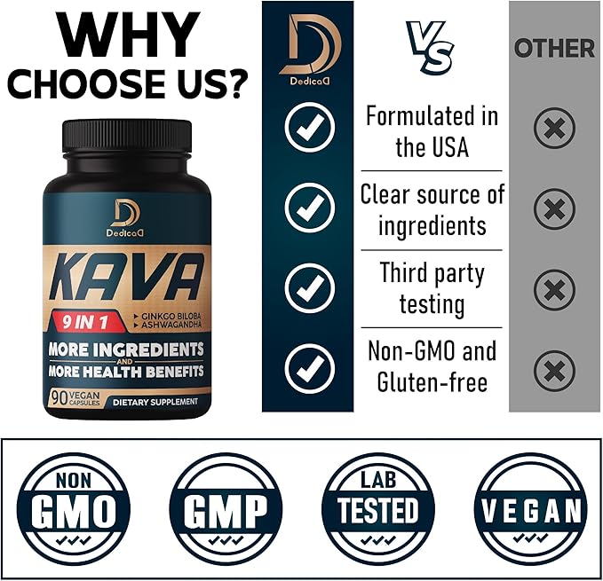 Kava Kava Capsules - 3 Month Supply - 9 Herbs with Ginkgo Biloba, Ashwagandha Root, Andean Cocoa, Graviola Leaf, Chamomile, Valerian, Lemon Balm & Skullcap - Support Mood & Immune - 90 Pills