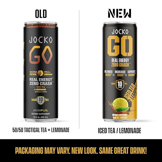 Jocko GO Energy Drink - KETO, Vitamin B12, Vitamin B6, Electrolytes, L Theanine, Magnesium- Energy Boost, Sugar Free Nootropic Monk Fruit Blend - 12 Pack (Iced Tea - Lemonade)