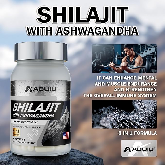 Shilajit for Men Women Pure Himalayan Shilajit Resin Containing Fulvic Acid, 8-in-1 with Ashwagandha Rhodiola Rosea Ginseng, Supports Energy Mental Clarity Focus, 120 Capsules / 2 Packs