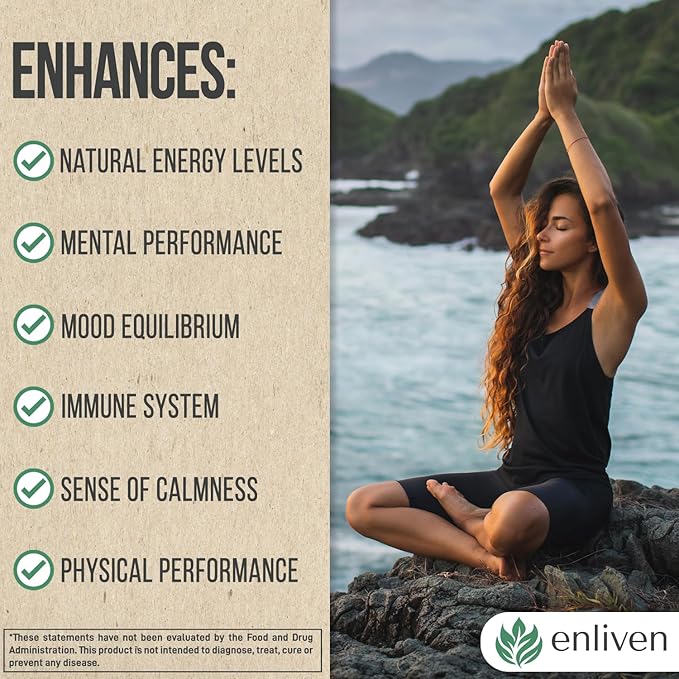 enliven Panax Ginseng & Ginkgo Biloba Supplement | Korean Ginseng Capsules for Immune Support & Stress Relief | 60 Count | Made in USA