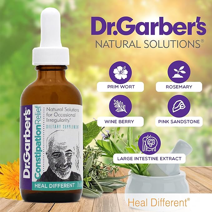Dr. Garber's Natural Solutions Constipation Relief Oral Drops - Gemmotherapy Liquid Supplement for Gas, Constipation & Bloating Relief, Regulates Bowel Function & Improves Digestive Health - 60ml