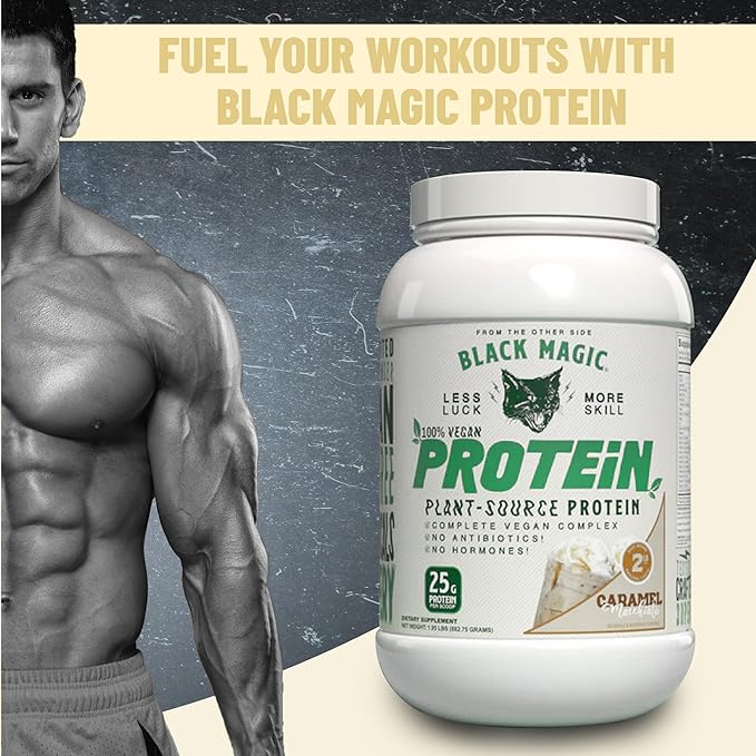 Worldwide Nutrition Bundle Compatible with Black Magic Multi-Source Protein Powder - Vegan Caramel Macchiato | High Protein Powder, Low Carb, Low Sugar | Whey, Egg & Casein Blend - 2 LB with Keychain