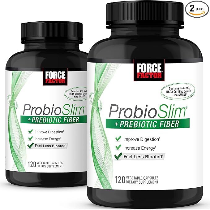 Force Factor ProbioSlim + Prebiotic Fiber, Metabolism Booster for Women & Men, Digestive Health Support, Green Tea Extract and Psyllium Husk Fiber, 120 Count (Pack of 2)