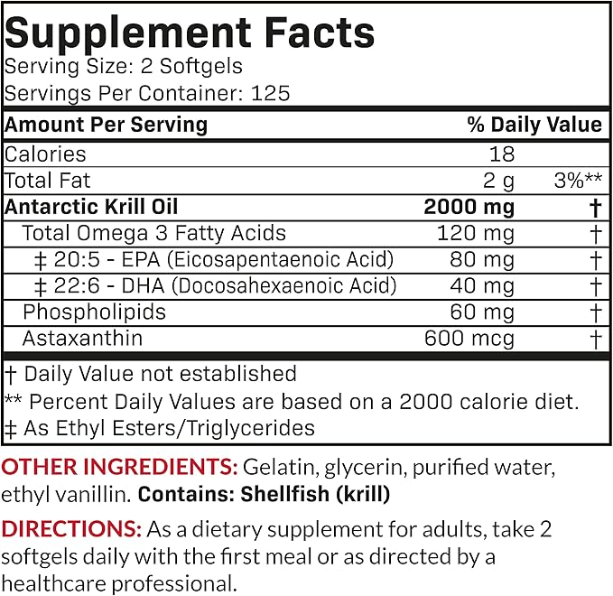 Futurebiotics Antarctic Krill Oil 2000mg with Astaxanthin, Omega-3s EPA, DHA and Phospholipids - 100% Pure Premium Krill Oil Heavy Metal Tested, Non GMO – 250 Softgels