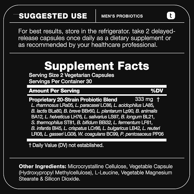 Toniiq Mens Probiotic with 20 Verified Strains – 200 Bilion CFU + 200mg FOS Prebiotic – Mens Probiotics for Gut Health - Cold-Chain & Delayed-Release – Lab-Tested Synbiotic Formula