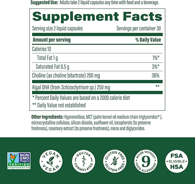 MegaFood Baby & Me 2 Prenatal Vitamins for Women, DHA & Choline Supplements, Liquid DHA and Choline for Baby's Brain and Eye Development During Pregnancy, Vegan, 60 Capsules (30 Servings)