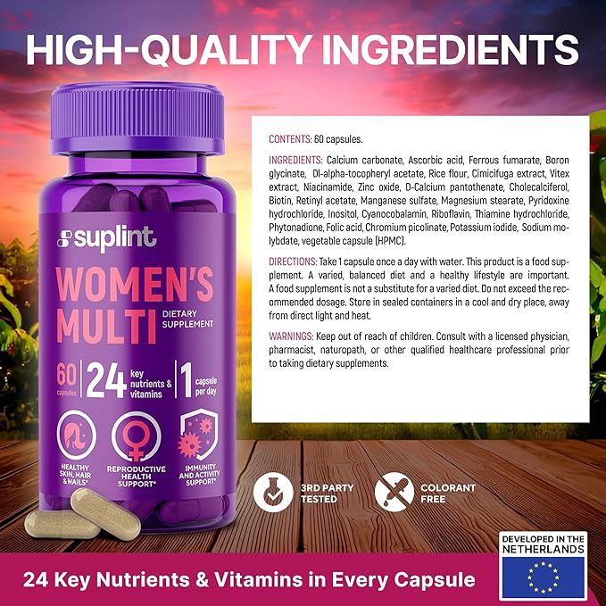 Multivitamin Supplement for Women | Complete Complex with Vitamin A, C, D, E, B12, Zinc & More | Hair, Skin & Nail Beauty Vitamins | Reproductive, Activity & Immune Support Supplement | 60 Capsules