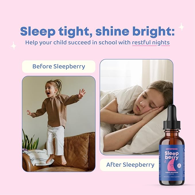 SleepBerry Liquid Melatonin for Kids - Natural Sleep Aid with Elderberry and Vitamin D - Boosts Immune System While They Sleep (1 Fl oz)