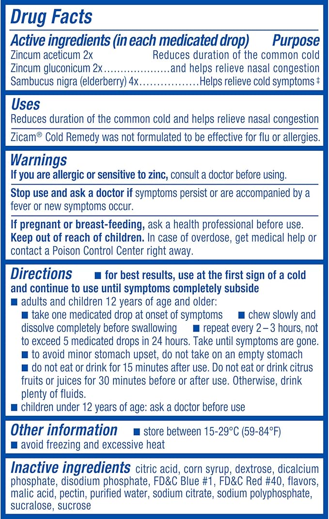 Zicam Cold Remedy Zinc Medicated Fruit Drops, Elderberry, 25 Count (Pack of 2)