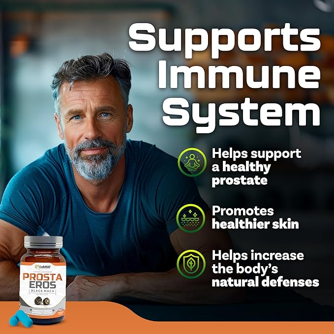ProstaEros- Prostate Support Supplement - 7 Natural Ingredients- Black Maca, Saw Palmetto, Mashua, Cat's Claw, Gingseg, Black Nettle and Zinc. Capsules 60 Count (Pack of 1)
